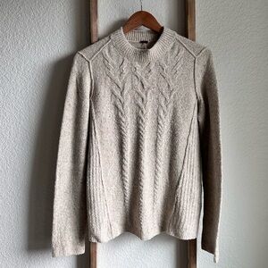 Free People Oatmeal Mock Neck Wool Blend Cable Knit Sweater sz: Large